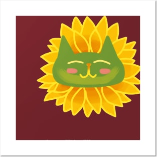 Colorful Sunflower Cat Posters and Art